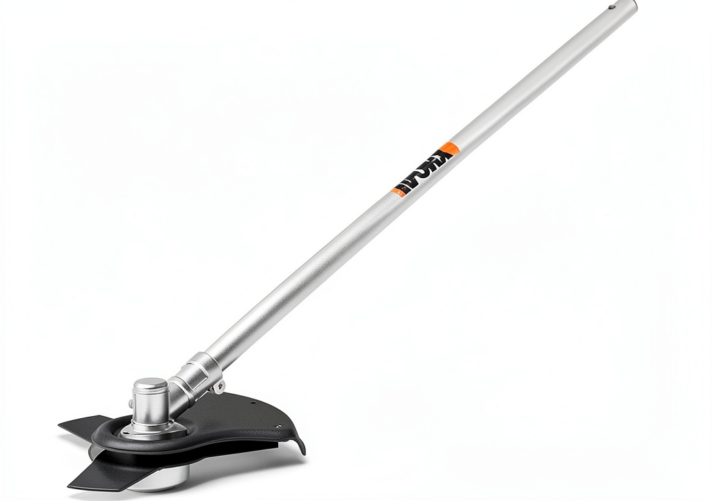 Worx Brush Cutter Attachment Steel Blade Universal mounted on trimmer cutting through dense brush