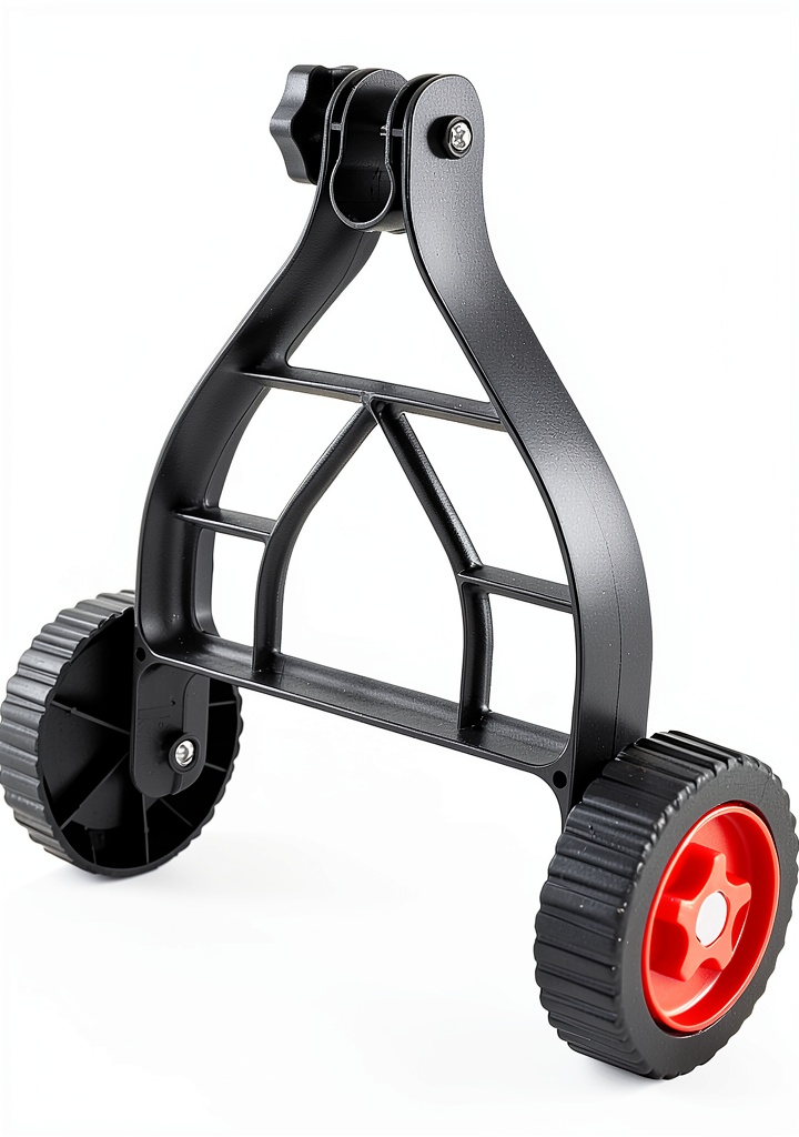 Sunisfa mower support wheel attached to a trimmer in a garden