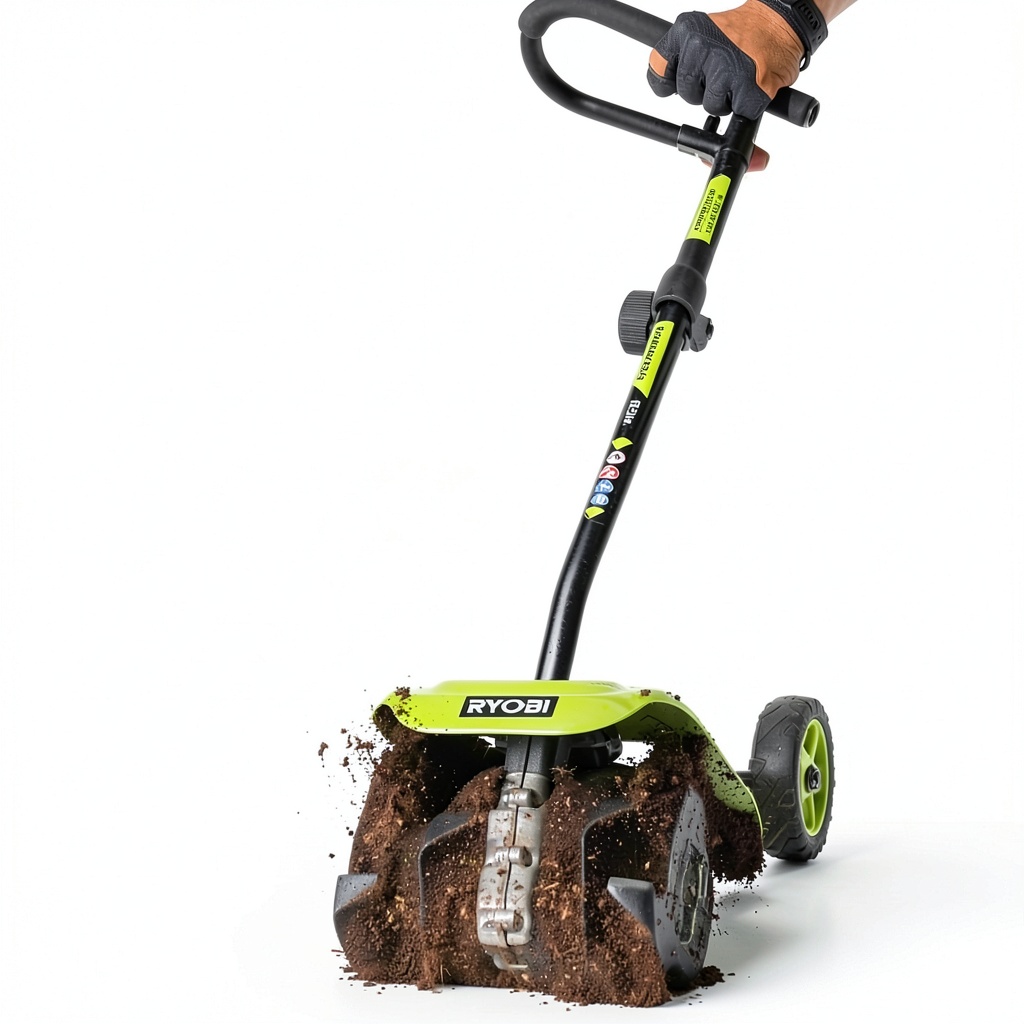 RYOBI String Trimmer Cultivator Attachment in use