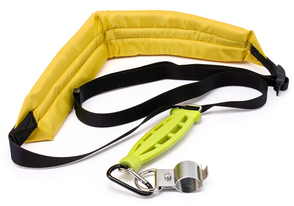 HomeInn Zero Gravity Trimmer Strap attached to a string trimmer in a garden setting