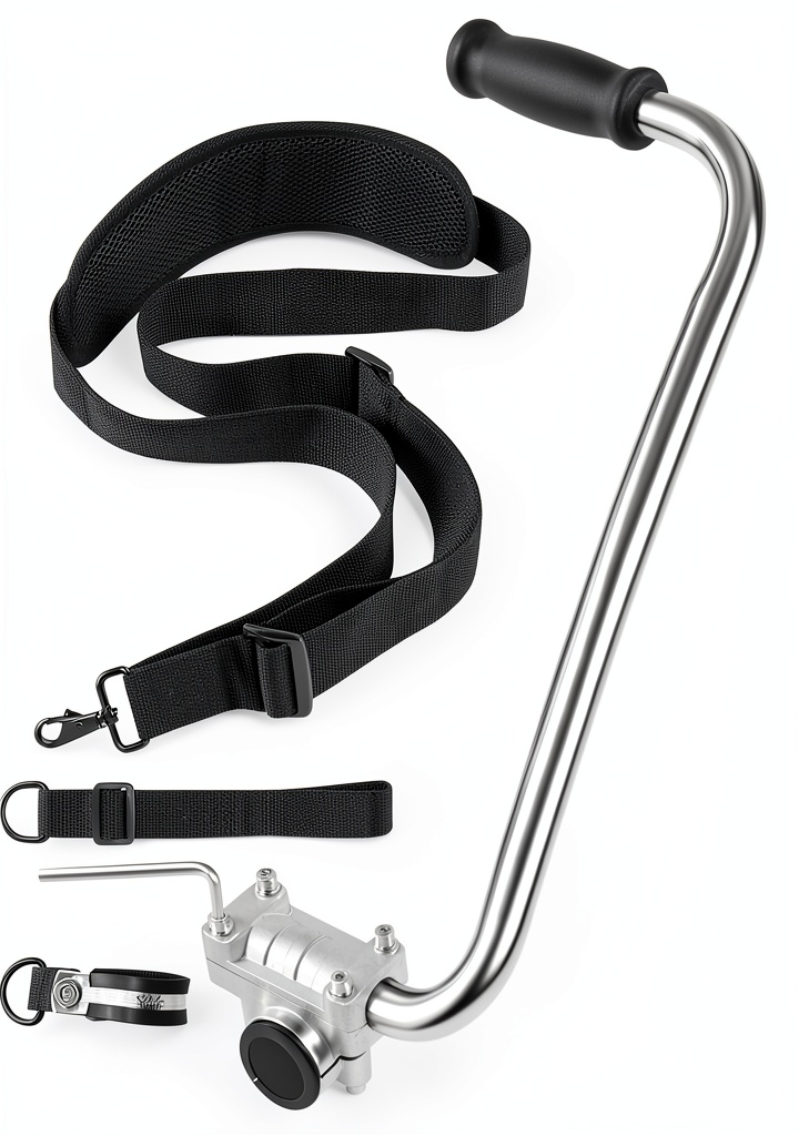 Ergonomic Trimmer Grip attached to a string trimmer in a garden setting