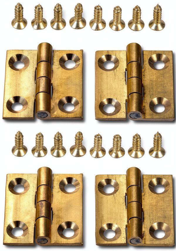 Pure Brass Mini Hinges 4Pcs Folding Butt Drawer Cabinets 1 Inch-0